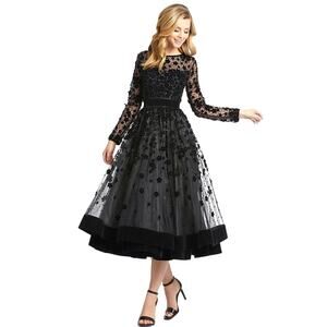 Mac Duggal Evening 67007D Sheer Long Sleeve Modest Prom A-Line Dress Size 12 NWT